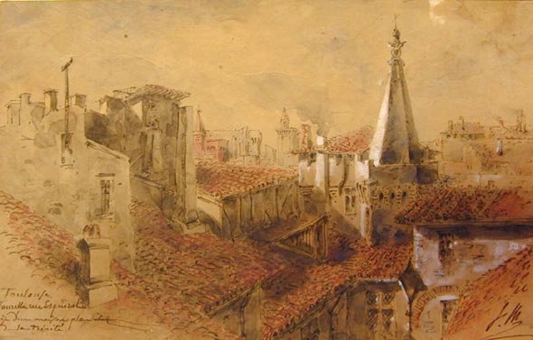 Ferdinand Mazzoli, Tourelle rue Esquirol, plume, aquarelle et gouache, inv.80.604